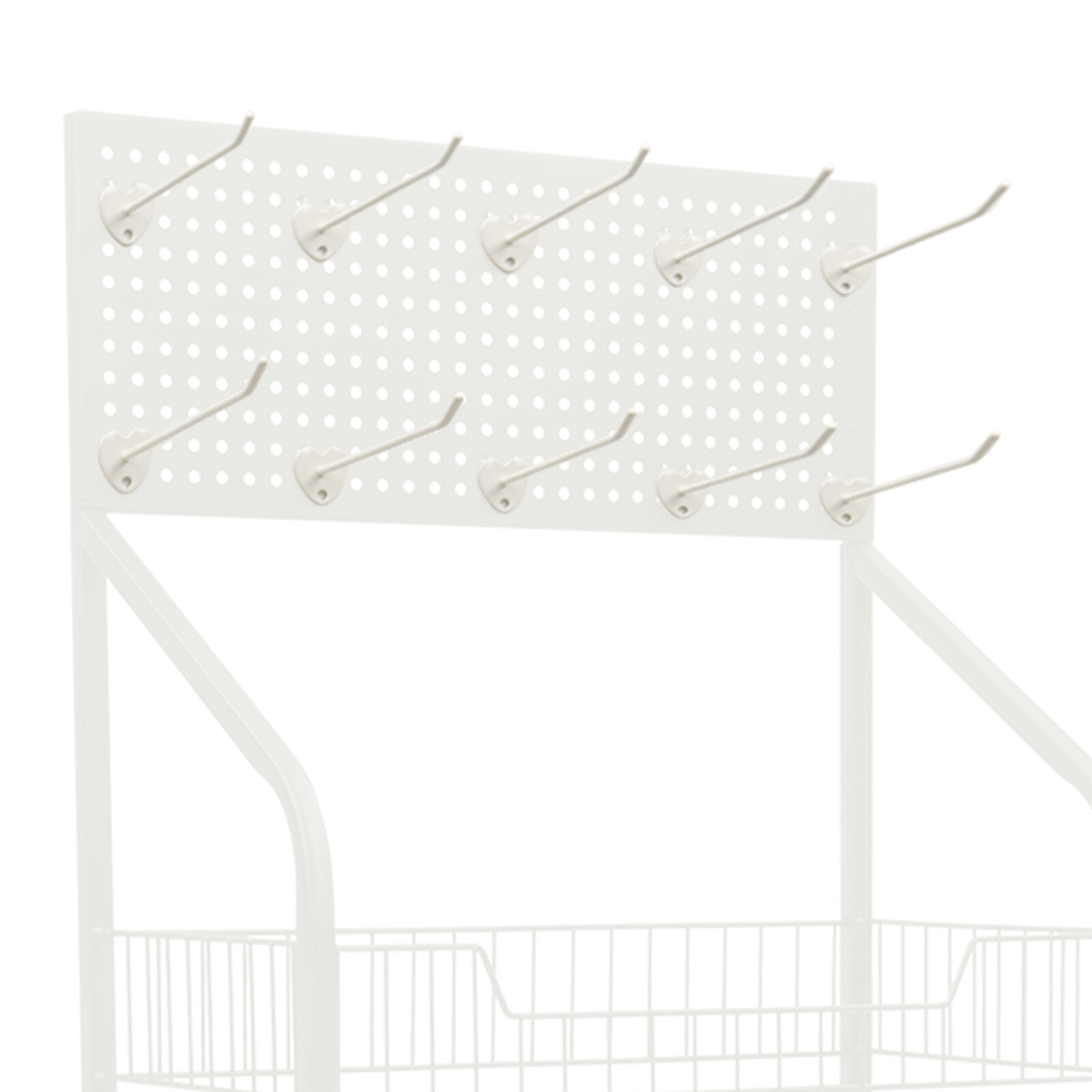 4-Tier Metal Snack Display Rack With Hooks & Wheels White