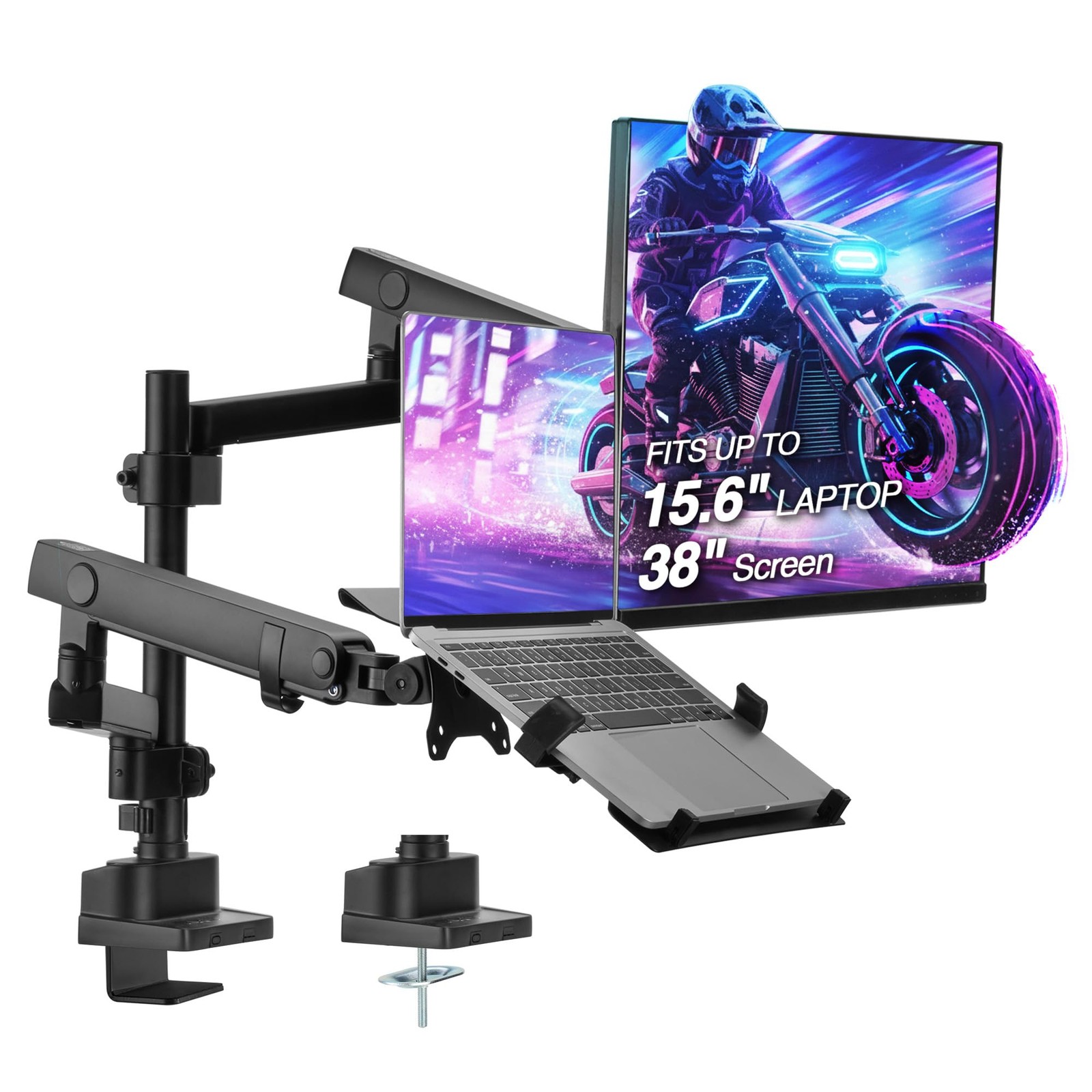 AVLT Laptop & 38 Inch Monitor Arm Pole Top Mount-Black, Supports 26.4 lbs (12