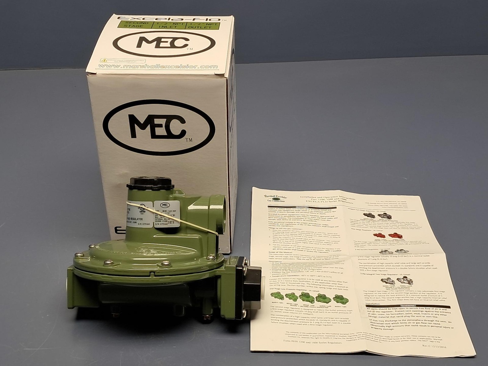 MEC Excela-Flo MEGR-1622-BCF 2nd Stage LP Regulator 11" WC Output 1/2" x 1/2"