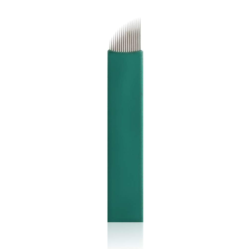 50PCS Sloped S14 Eyebrow Tattoo Needles Permanent Makeup Manual Green
