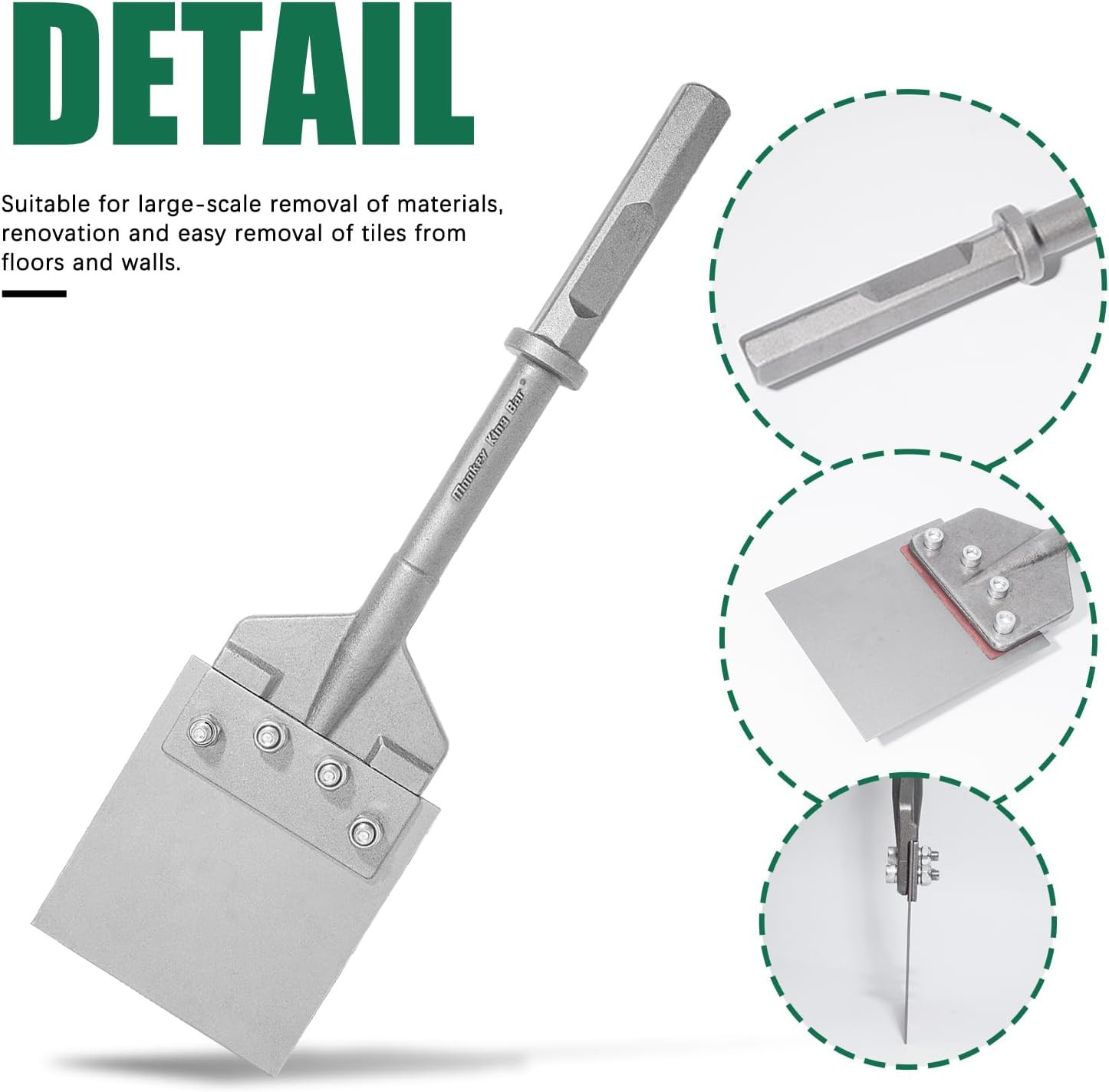 -Hex/Notch 1-1/8" Floor Scraper-21" x 6"Heavy Duty Chisel-Adhesive Removal, Thin