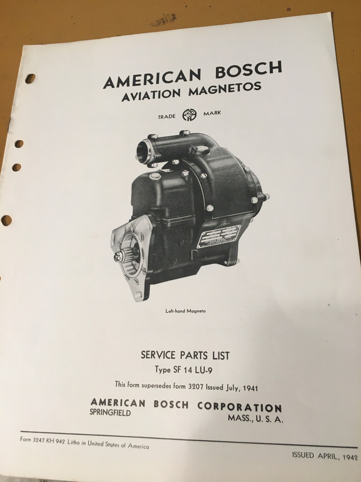 American Bosch Magneto SF14LU-9  Parts Booklet