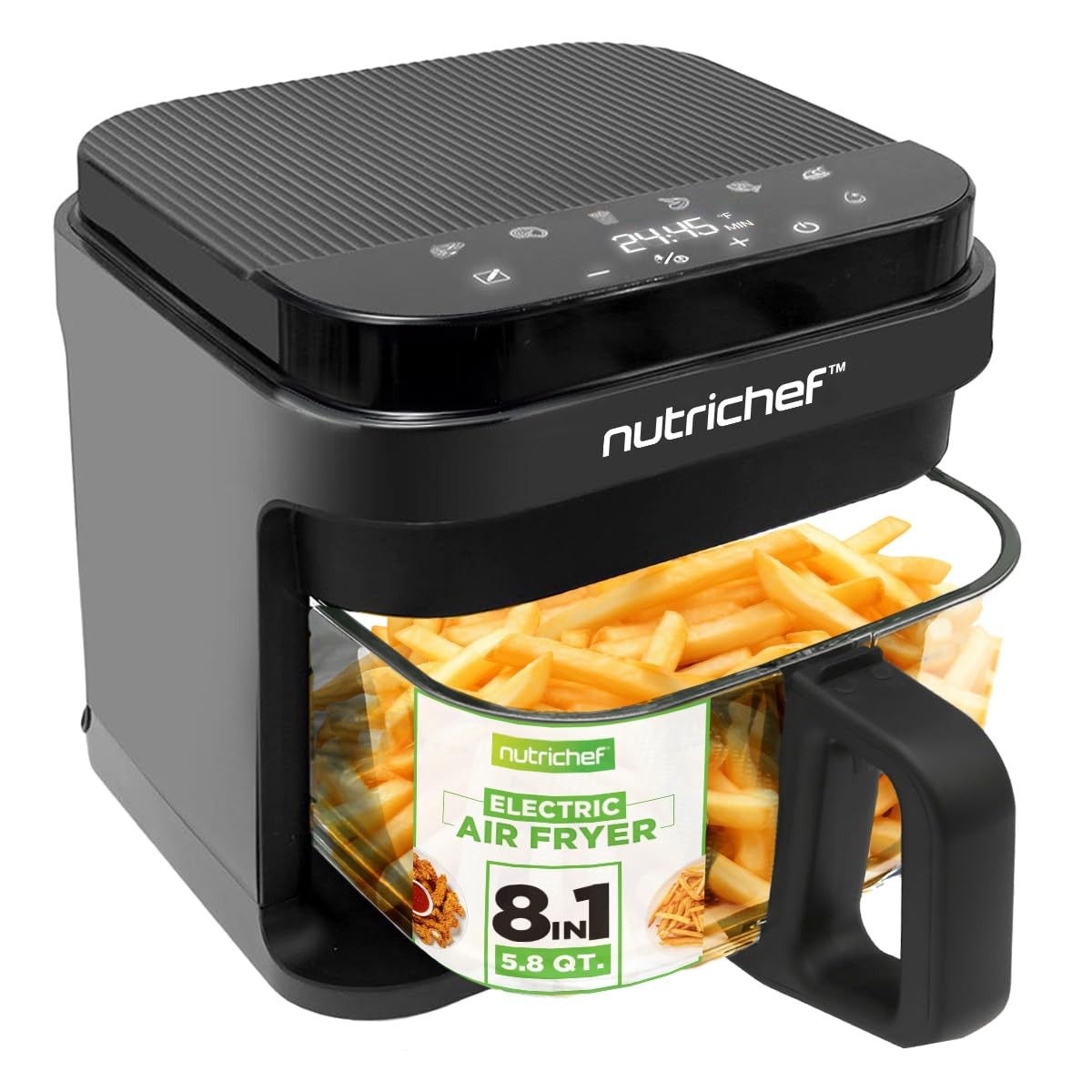 Nutrichef 5.8 Quart Air Fryer | 8-1 14.0" x 11.6" x 11.1" -inches, Grey