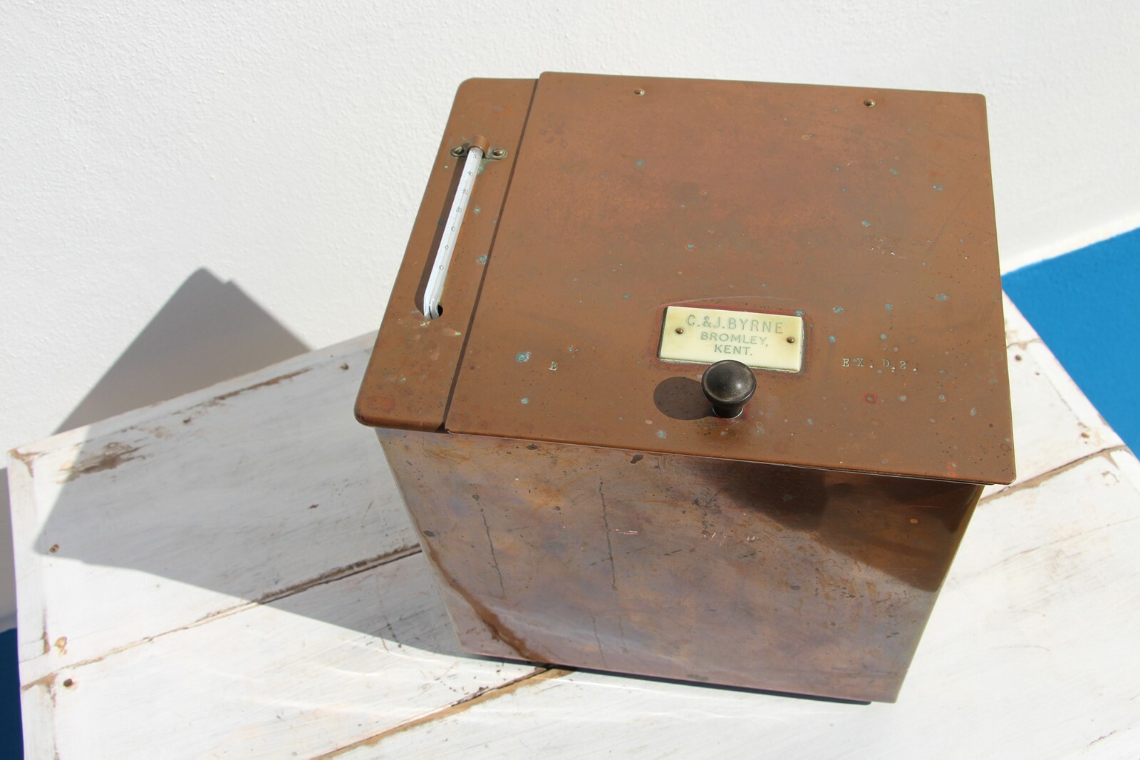 1900s Antique English Lab Copper Drying Oven for Test Tubes with Thermometer
