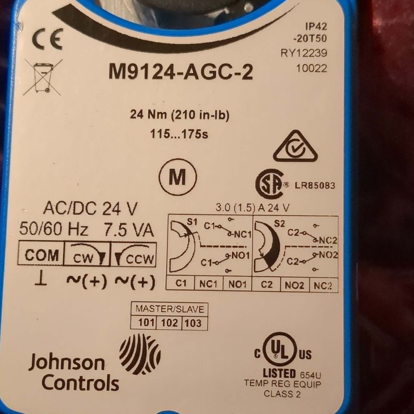 Johnson Controls M9124-AGC-2 Non-Spring Return Damper Actuator 24V w/KIT