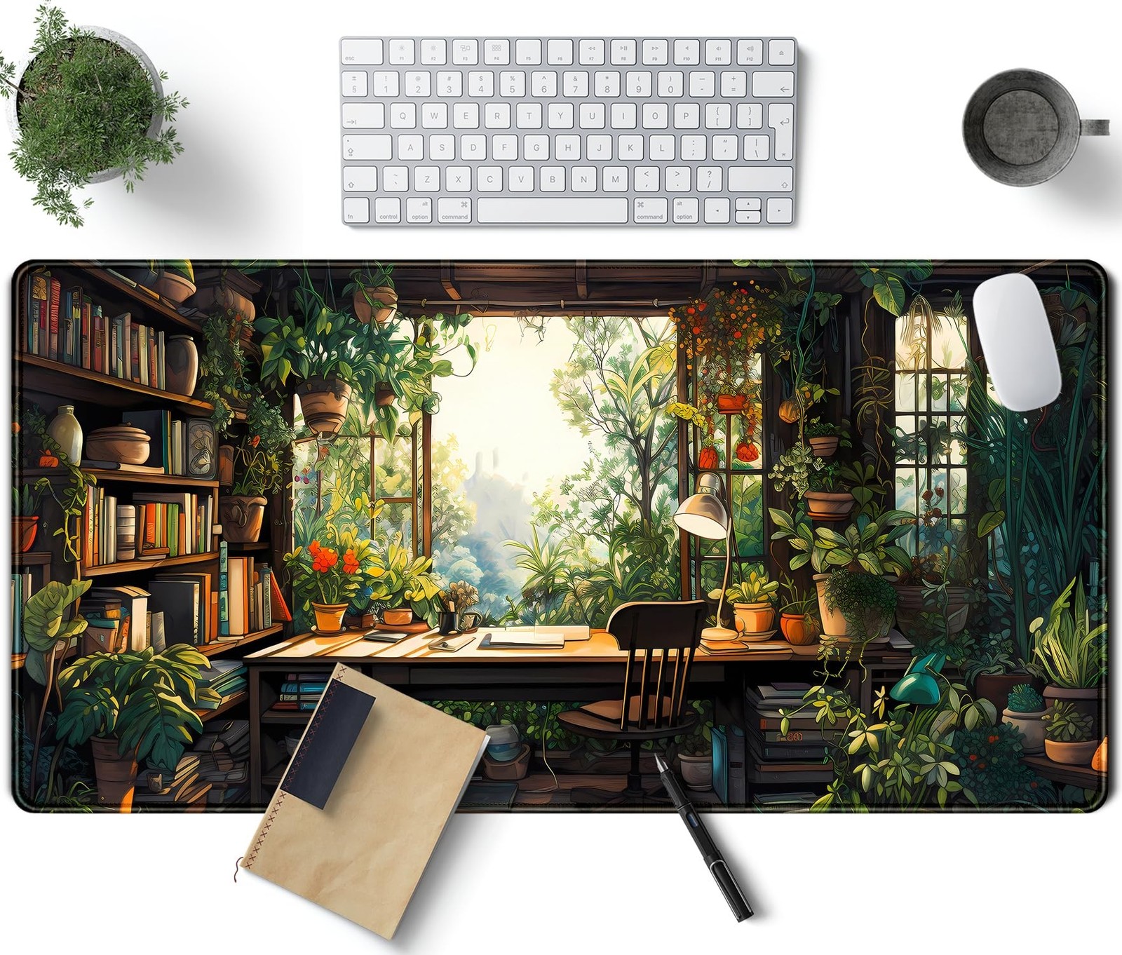 Green Plant Lovers Cute Desk Mat, Kawaii Desk Pad XXL Large Extended Lofi Mou...
