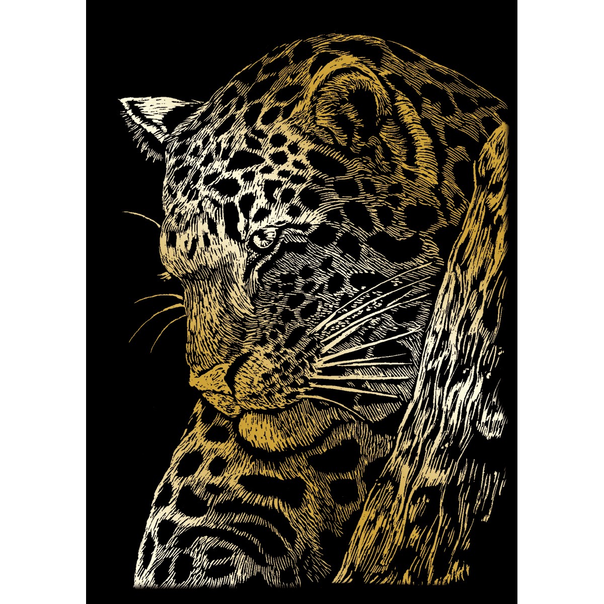 Gold Foil Engraving Art Mini Kit 5"X7" Leopard In Tree