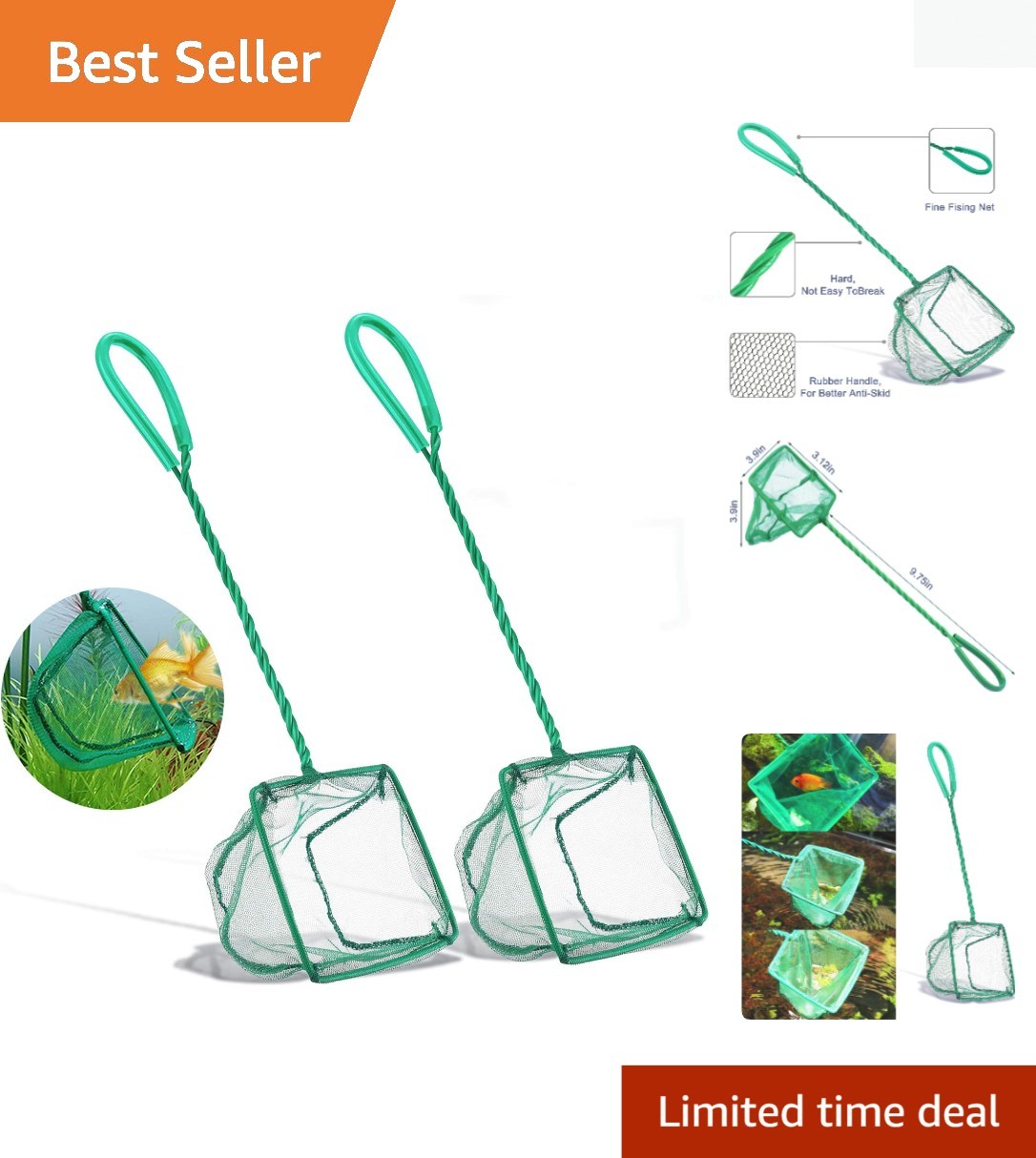 Versatile 2 Count Small Mesh Fish Catch Nets – Perfect for All Aquatic Pets