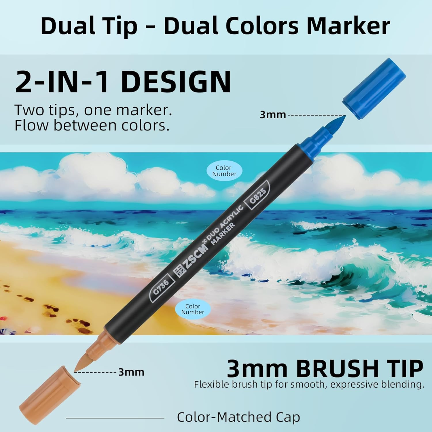160 Colors Dual Tip Acrylic Paint Markers, 80Pcs Dual-Colors Brush Tip Paint Pen