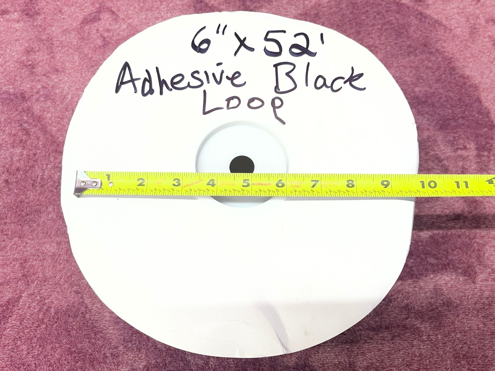 6 inch x 52 foot Adhesive Black Loop side only Tape for Hook and Loop