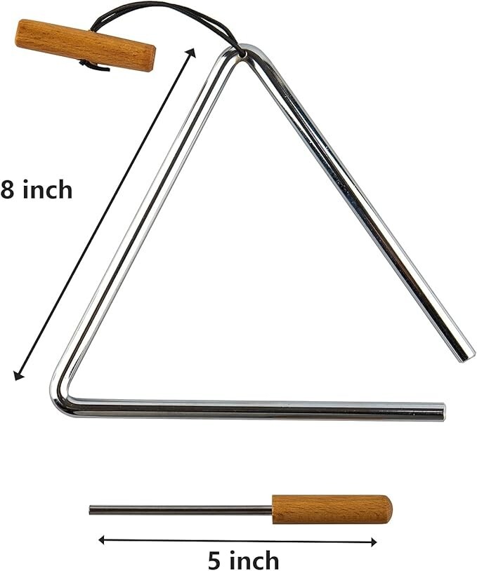 Instrumento musical de percusión manual triangular con percutor, Rhythm Steel.