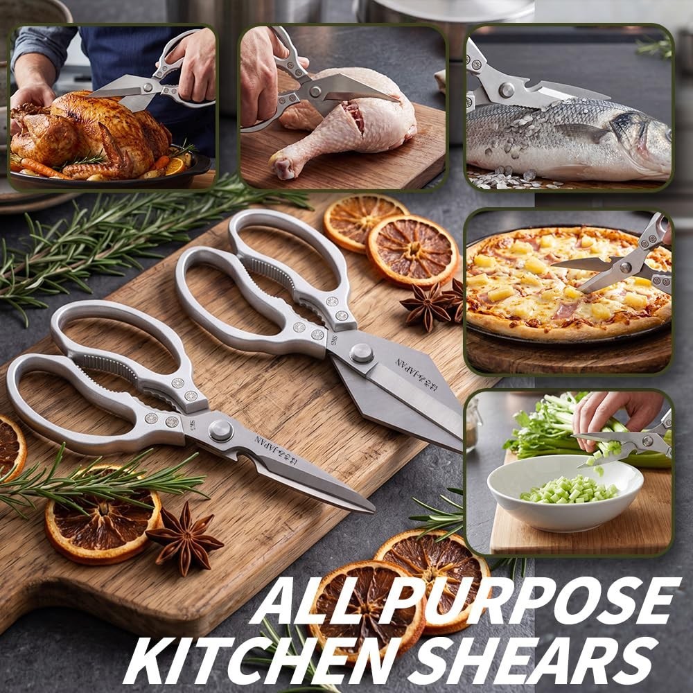 Heavy Duty Kitchen Scissors Set - Sharp Meat & Poultry Shears, Dishwasher Safe,