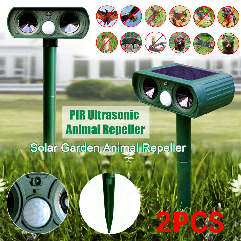 2 Pack Solar Ultrasonic Animal Repellent Dog Cat Skunk Deer Raccoon For Garden