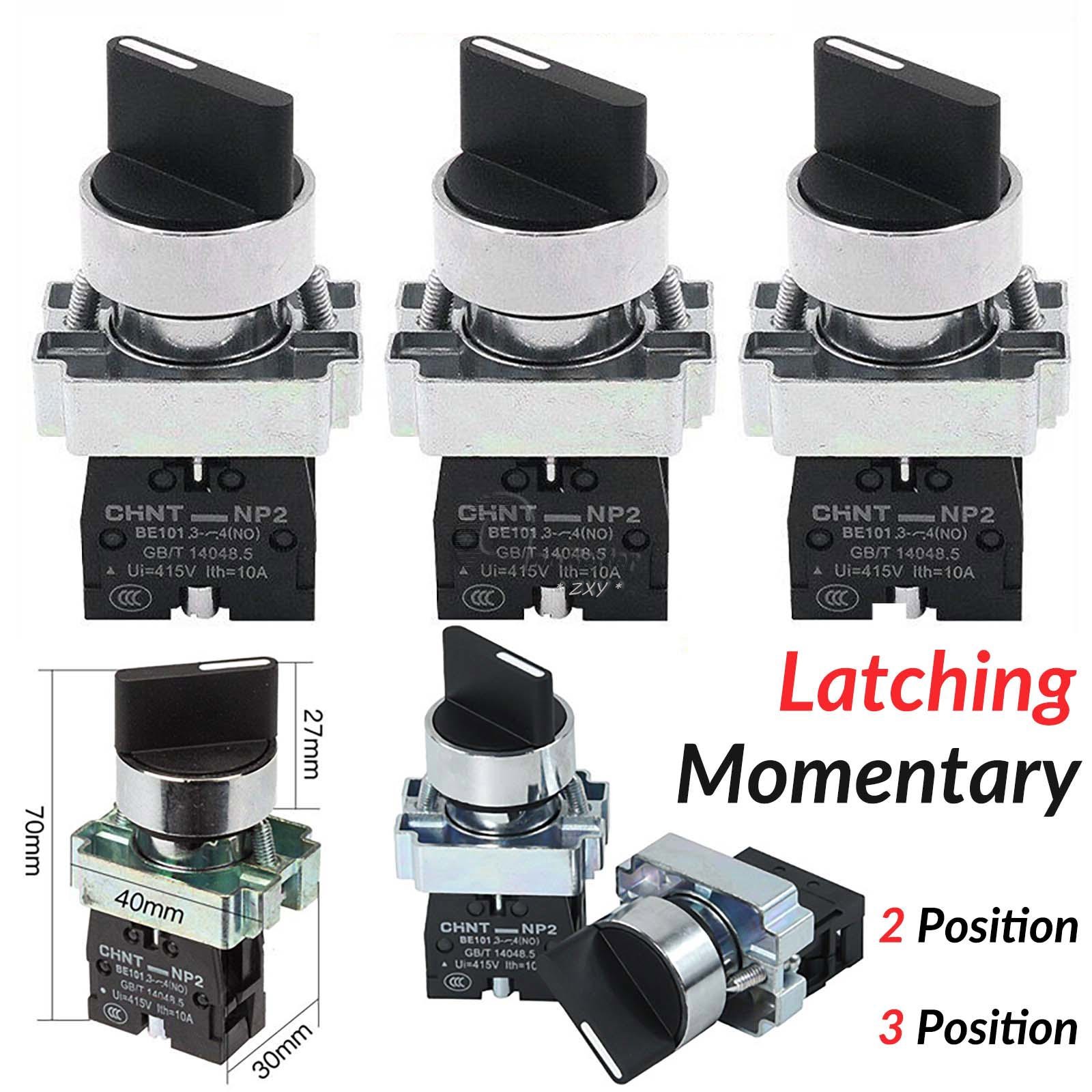 2/3 Position Latching Rotary Control Switch 22mm Panel Mount Changeover Selector