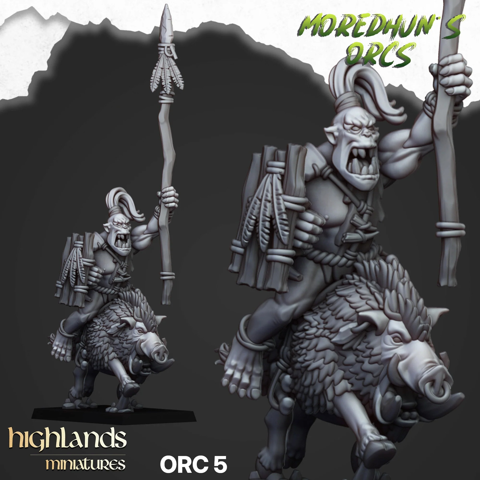 Mounted Cave Orcs - Resin Tabletop Miniature