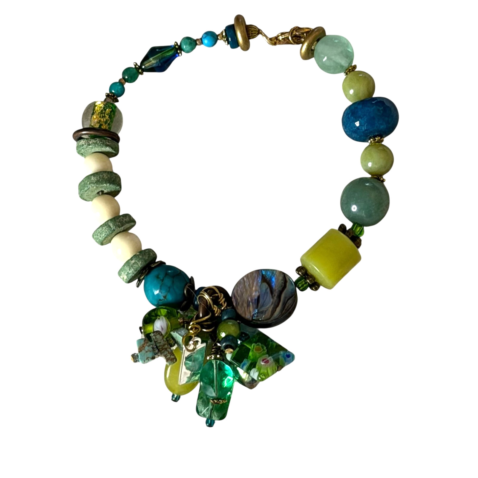 Bee Lily Designs Artisan Beaded Chunky Bracelet Blue Green 8.5" bv