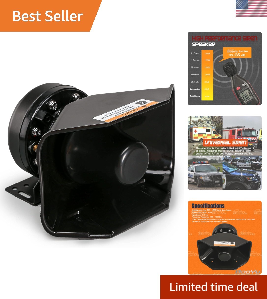 200W High-Performance PA Siren Horn Speaker [180 Degree Design] [8 Ohms] [125...
