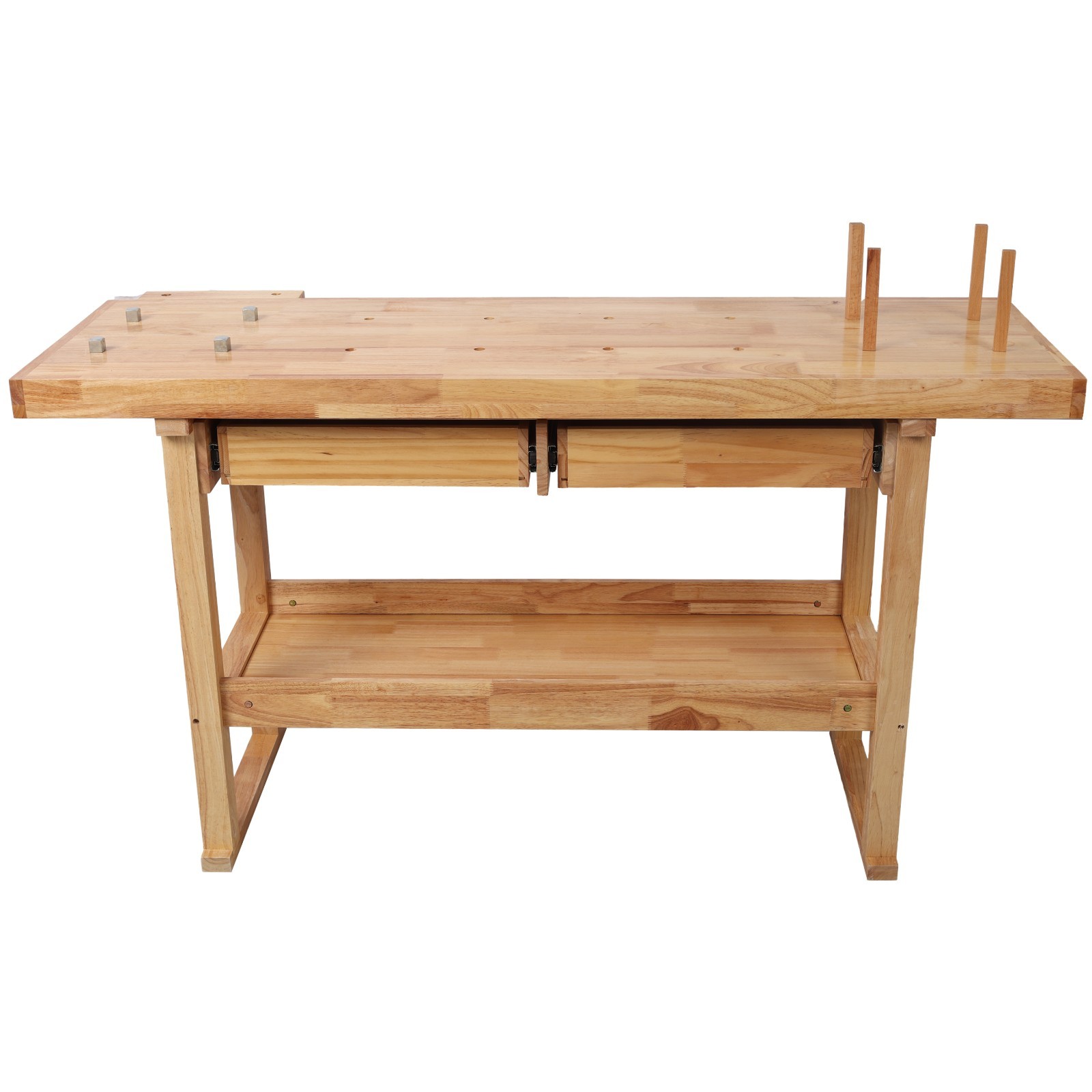 60" Rubberwood Workbench with 2 Drawers & Shelf for Garage & Workshop