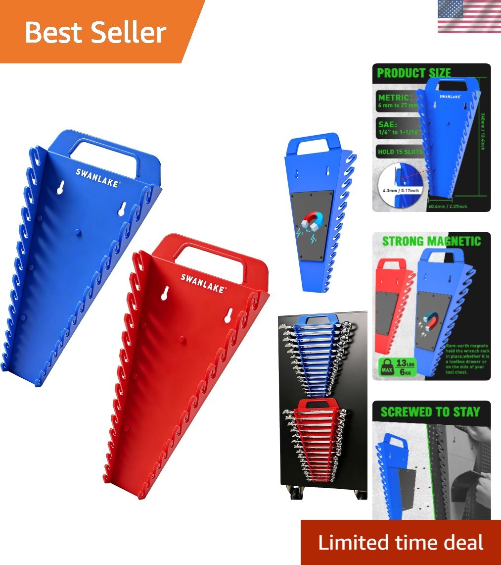 Compact and Color-Coded Wrench Organizer - 2-Pack for 30 Tools - Magnetic