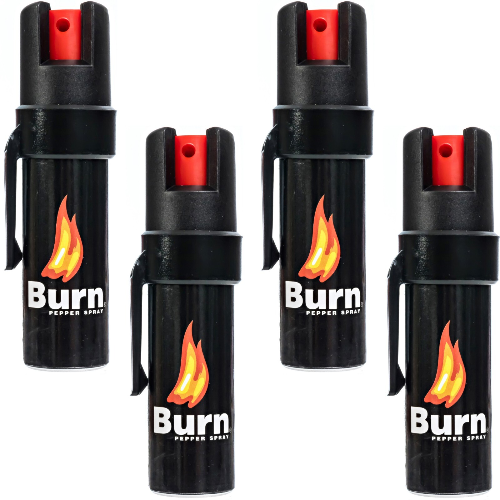 4-Pack Burn Pepper Spray for Self Defense - 0.84 fl oz Black with Security Clip