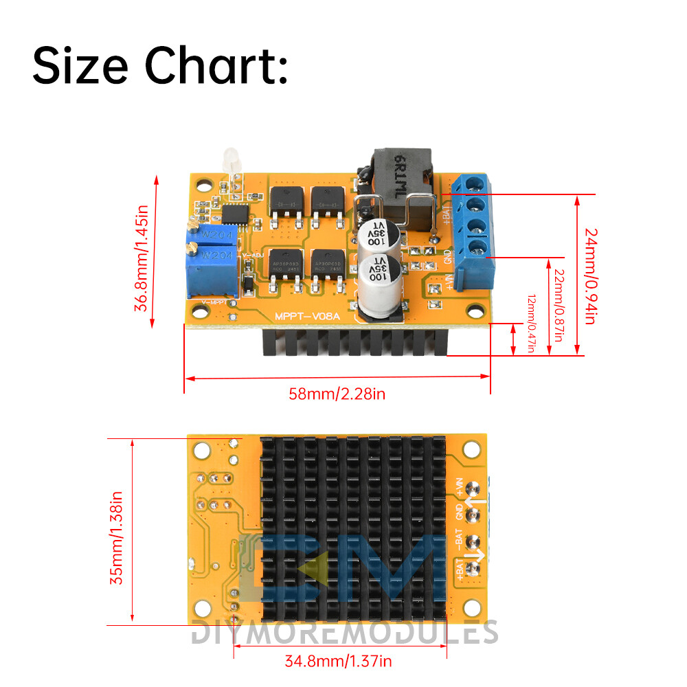 100W 5A MPPT Solar Panel Regulator Controller Battery Charging DC 8-28V Switch