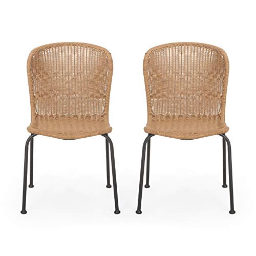 Dinah Outdoor Wicker Dining Chair (Set of 2) Light Brown, Black