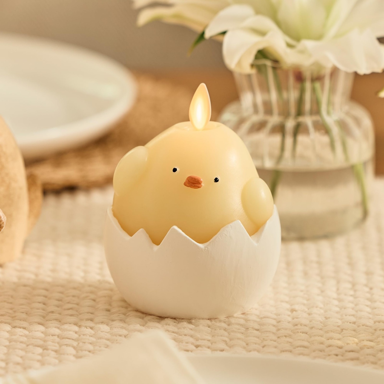 Flameless LED Easter Chick Candle 3.3 x 4.3 Decorative Luminara Hatching