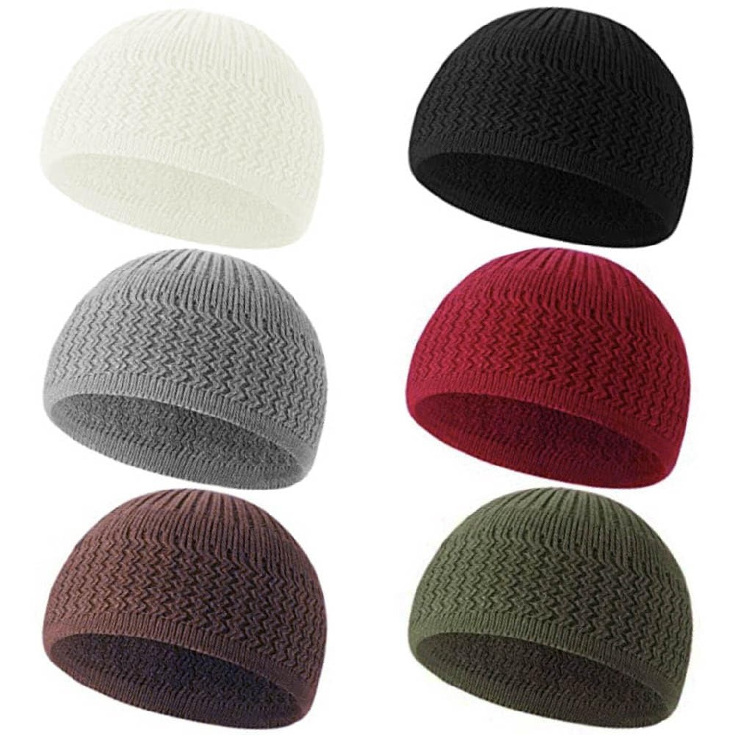 6 Pcs Knit Kufi Hats for Men Women Muslim Stretchy Skull Caps Cotton Helmet L...
