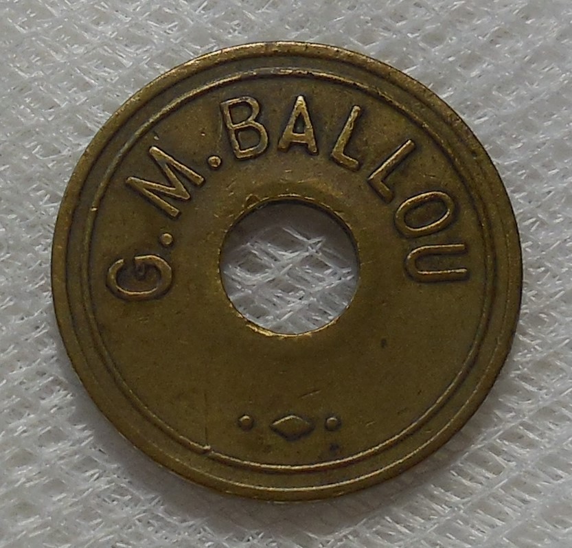 SHIRLEY MASSACHUSETTS G. M. BALLOU LUMBER DEALER GOOD FOR 5¢ IN TRADE TOKEN