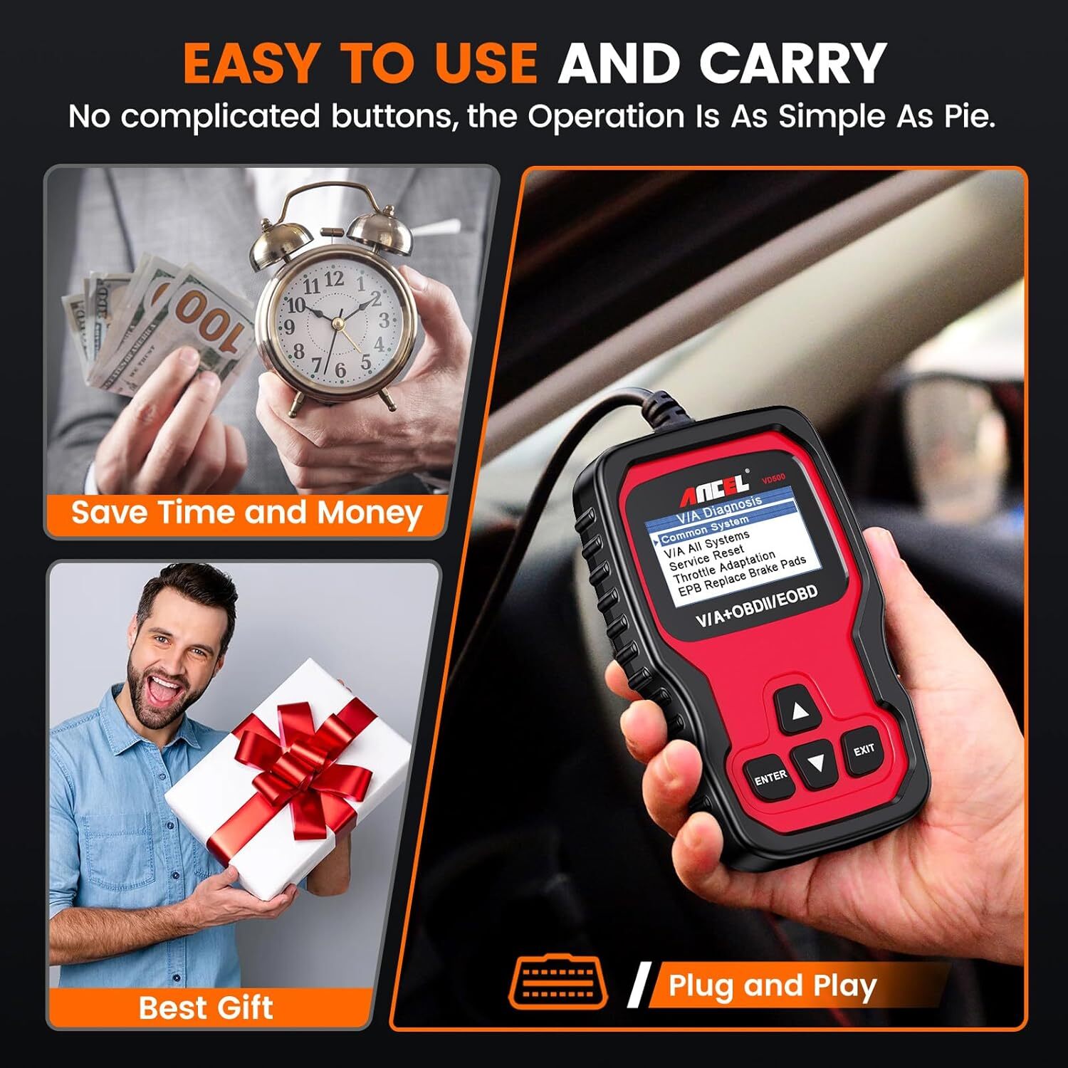 ANCEL VD500-US OBD2 Scanner Code Reader ABS SRS EPB Oil Diagnostic Tool For VAG