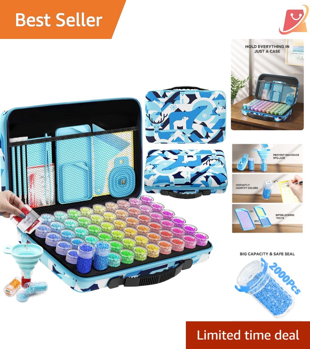 60 Slots Storage Container for Diamond Art Kits Portable Bead Organizer Blue