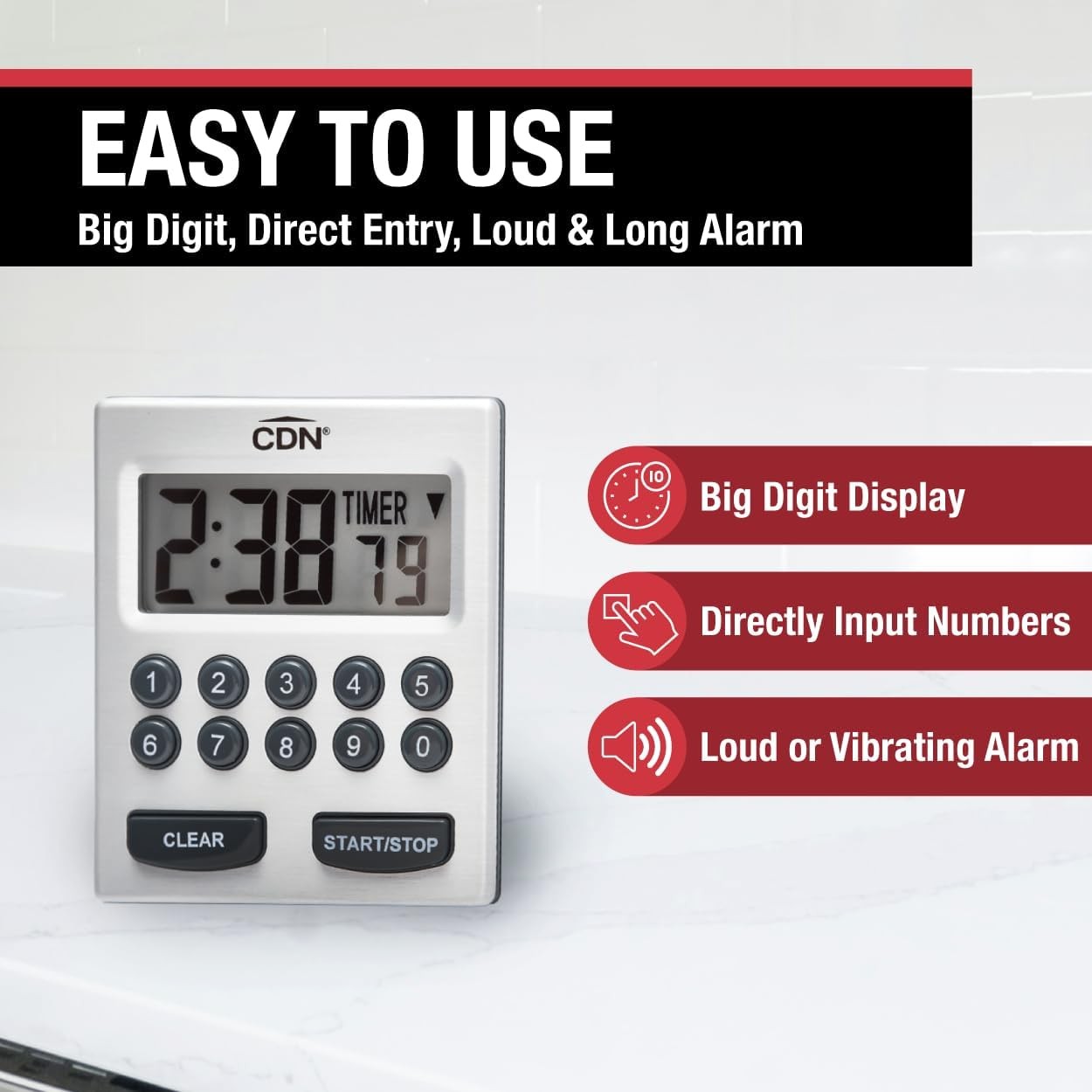 CDN Direct Entry 2- Alarm Digital Kitchen Timer | Counts Up & Down, 10 Hours ...