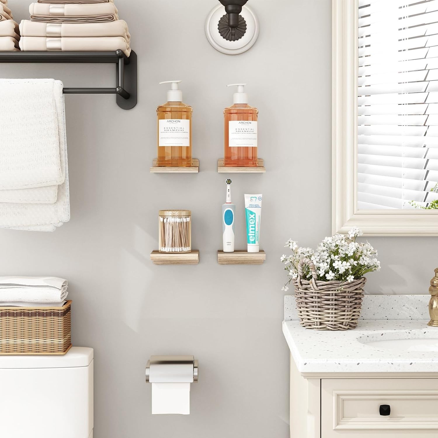 Fixwal Floating Shelves for Wall, Rustic Wood Small Small, Carbonized Black