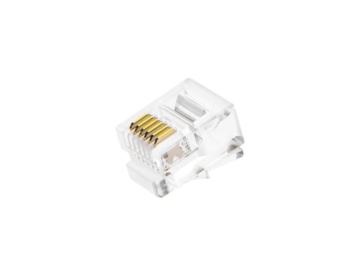 Monoprice 6P6C RJ12 Modular Plugs for Flat Solid/Stranded Cable, 1u, 2 Prongs,