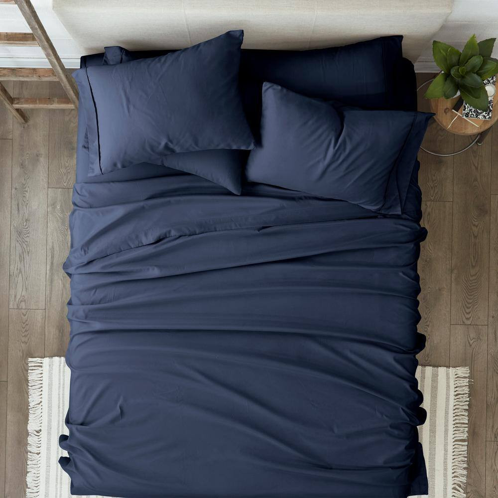 6-Piece Navy Solid Microfiber Twin XL Sheet Set