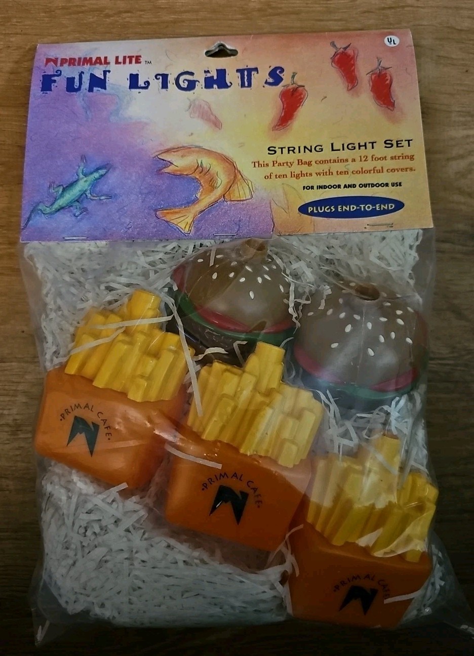 Vintage Light String Set Hamburgers And Fries Primal Lite Set 10 Blow Mold New