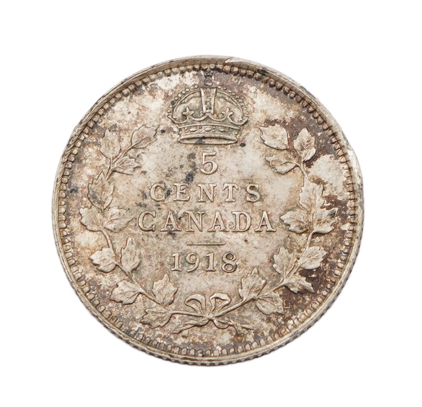 1918 Canada 5 Cents Silver Coin Choice AU/UNC