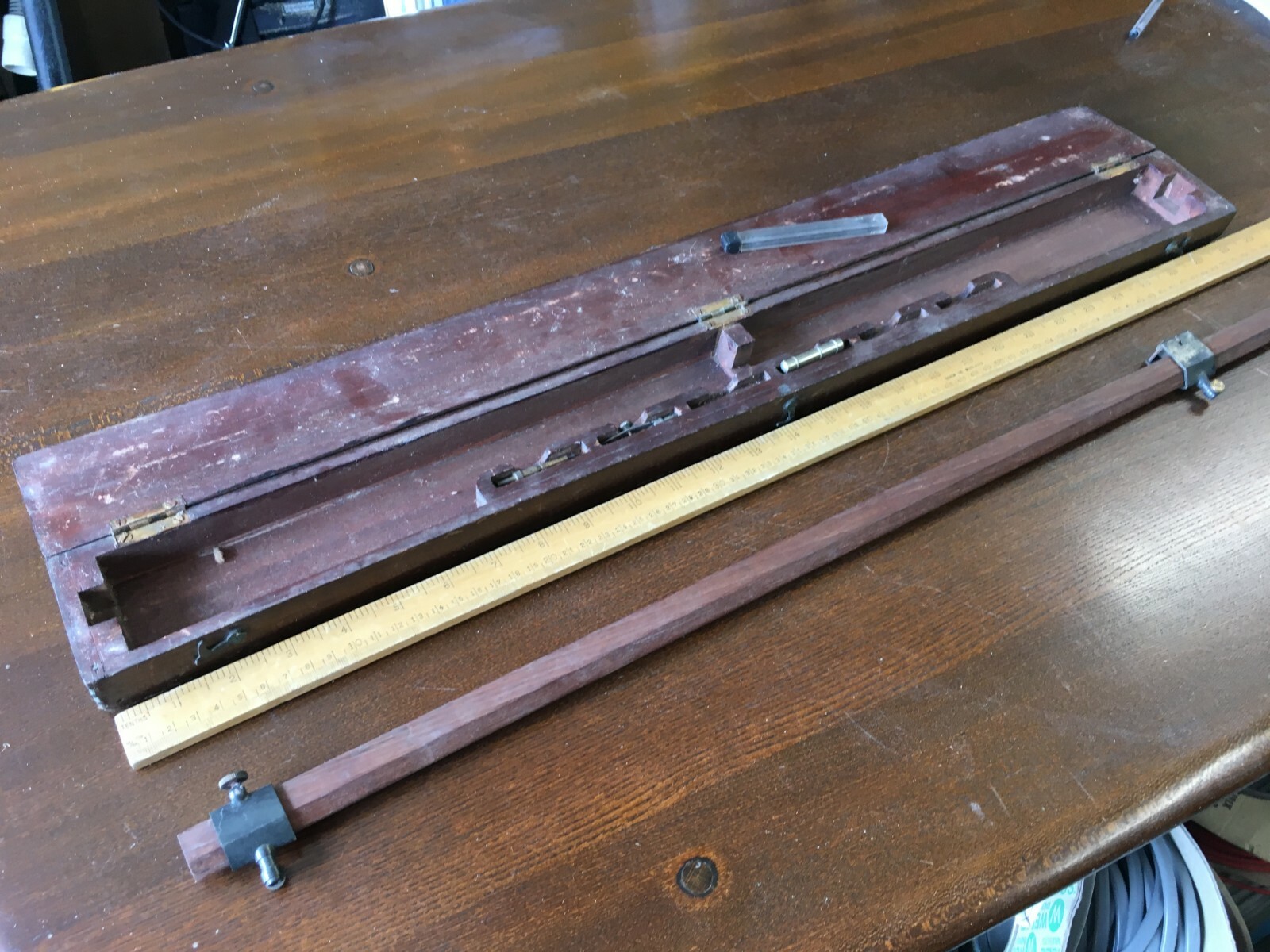 Antique / Vintage Wooden Compass Beam / Trammel in Original Box - L.A.M. B1370