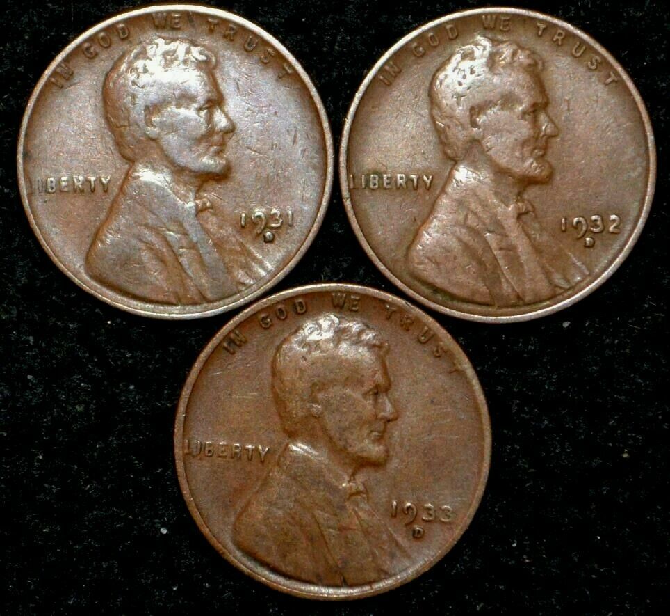 1931-D 1932-D 1933-D ** 3 Lincoln Cent coins ** All VG to VERY GOOD+