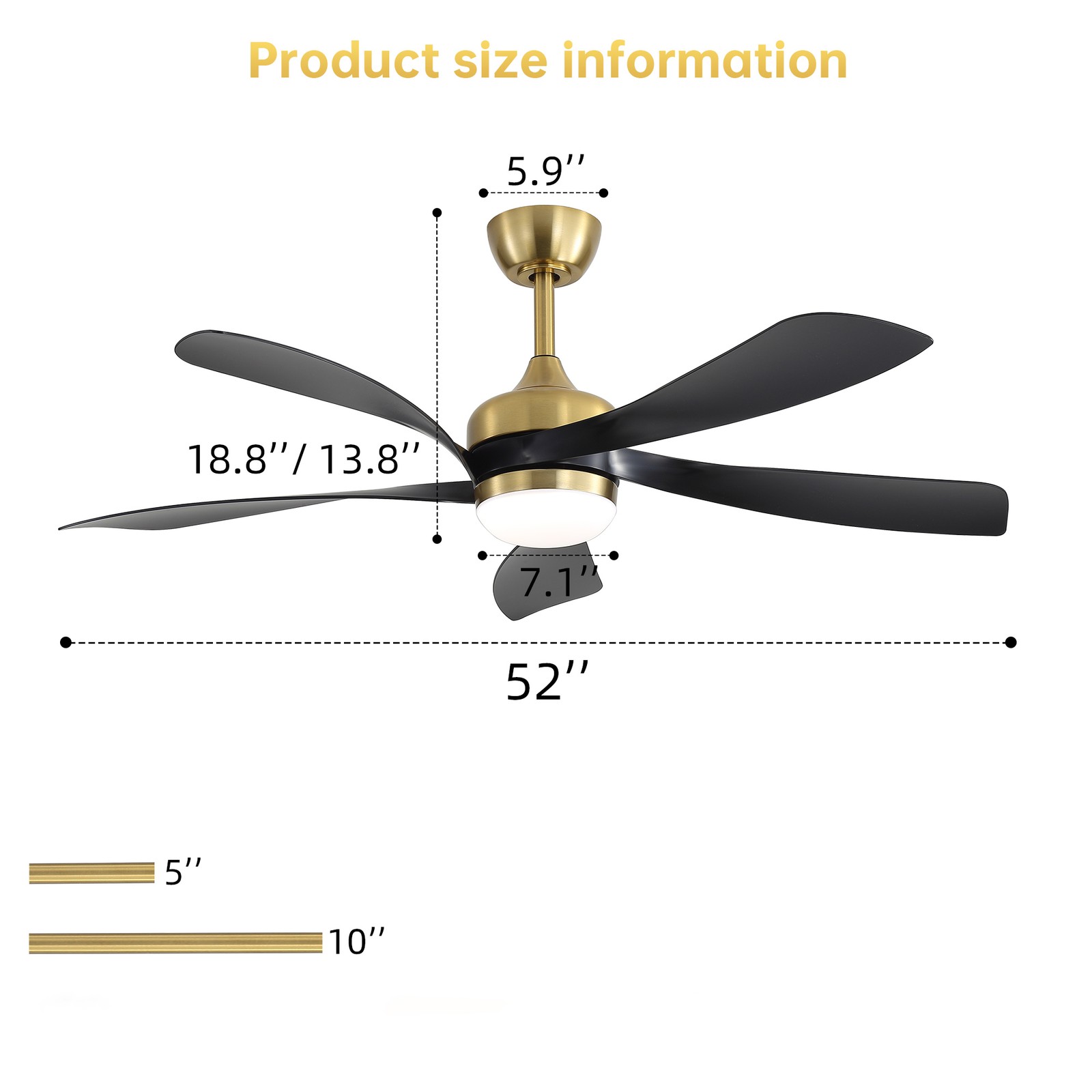 52" Ceiling Fan with Light,Remote Contol,Adjustable Dimmable Lighting Silent DC