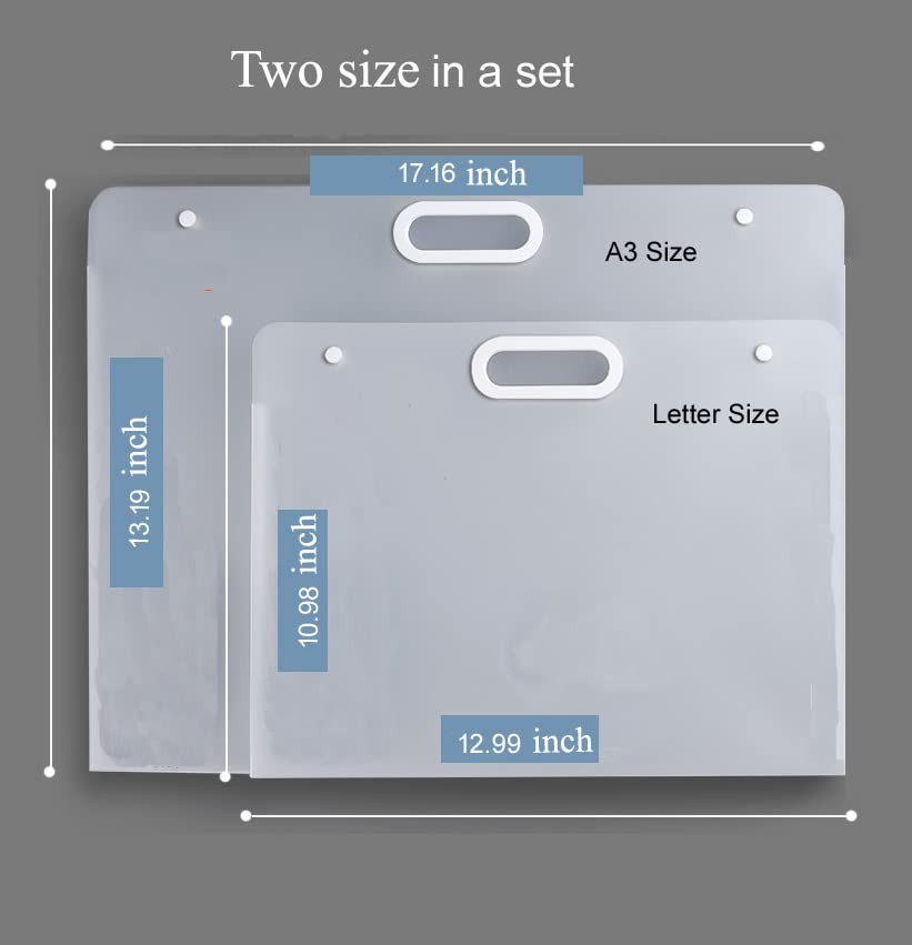 2pcs Plastic Art Portfolio Bag 17.32x13.22inch and 12.99x11inch Arts Storage ...