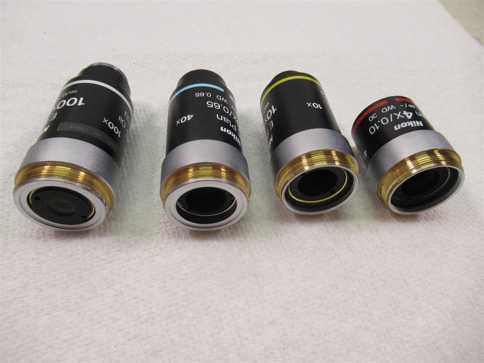 Nikon E Plan Microscope Objective Lenses Lot of 4 100x Oil 40x 10x & 4X Eclipse