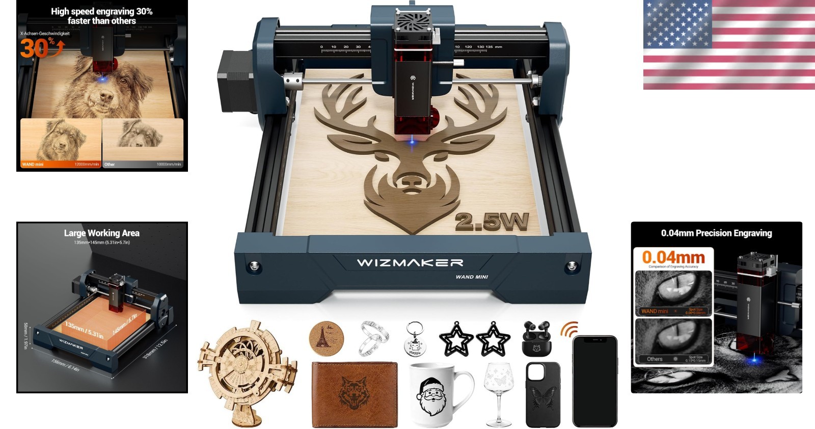 Efficient 2.5W Laser Engraving Machine - Safe, Pre-Assembled, Multi-Material Use