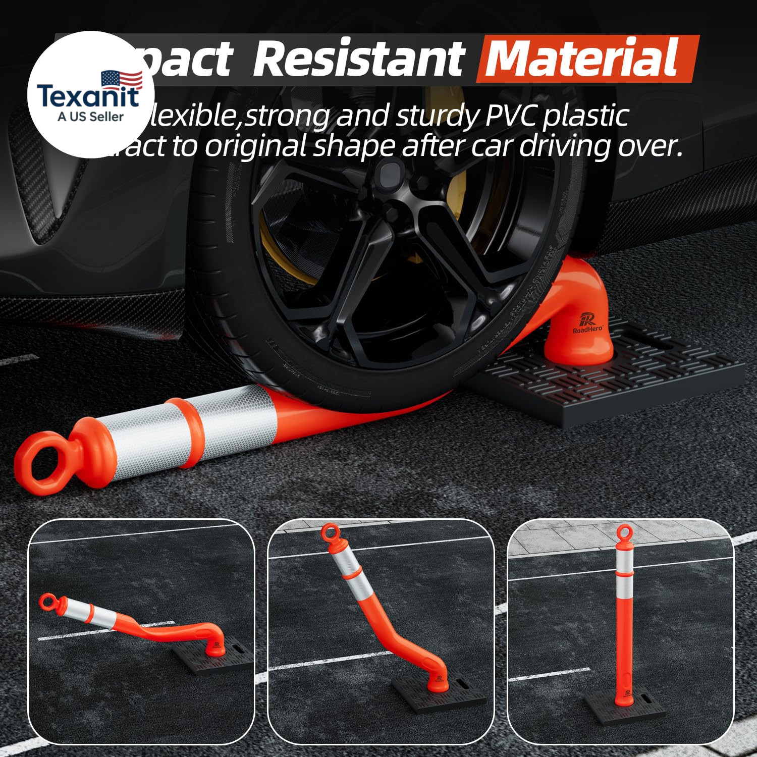 42 Inch Delineator Post with Base, Portable Orange Traffic Delineator Posts Cone