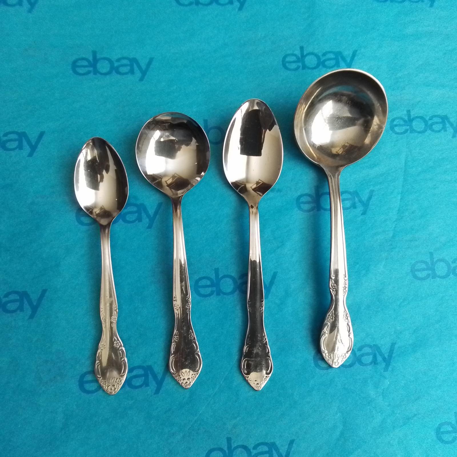 Mitsufune 18/10 Stainless Flatware, 4-Piece Mixed Lot, Glossy, Japan, Floral EUC