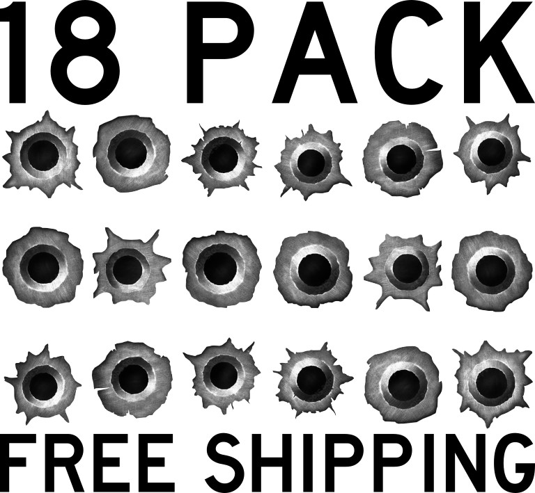 EIGHTEEN PACK BULLET HOLES STICKER DECAL REALISTIC CAR TRUCK GLASS FREE SHIPPING