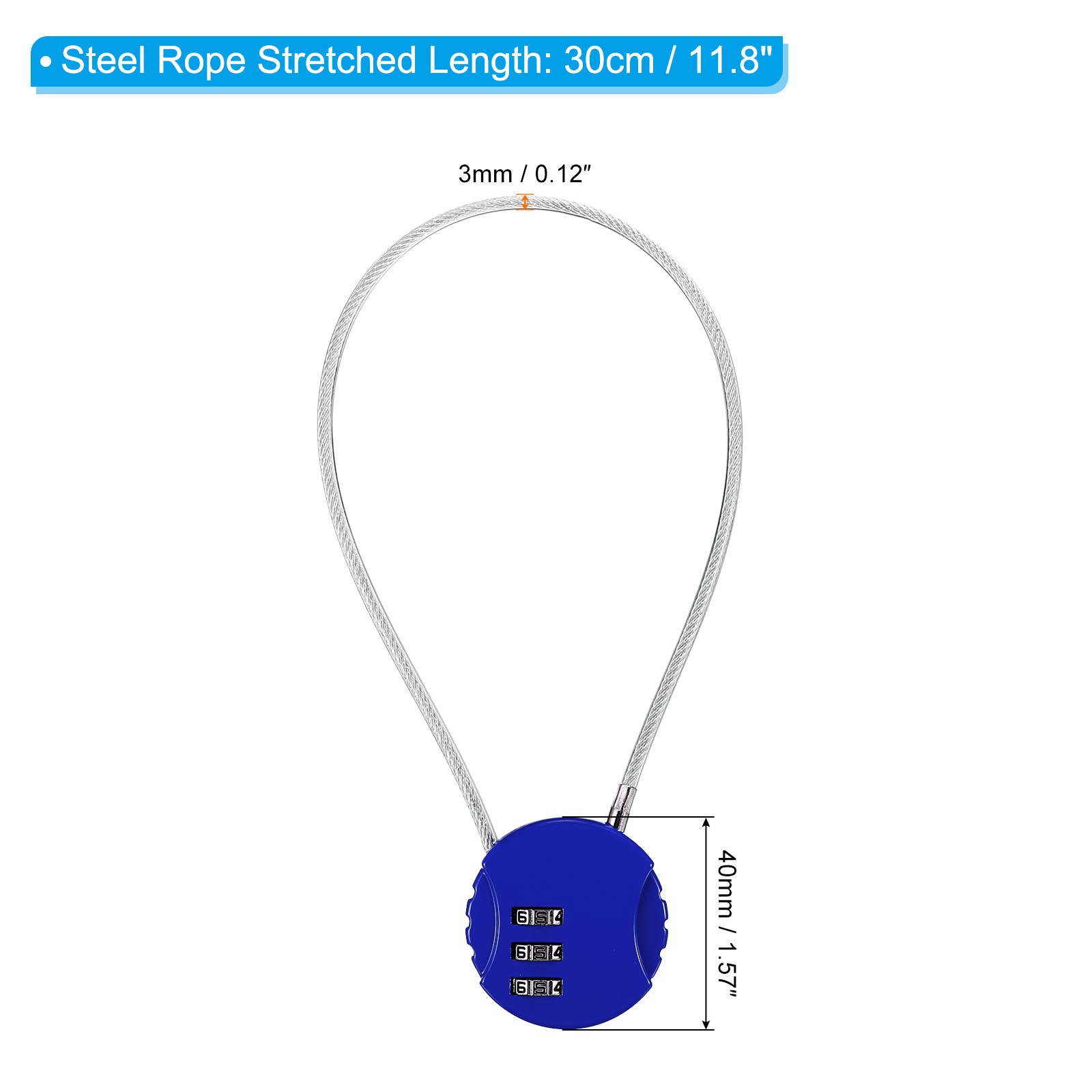 Small Combination Block 11.8", 1pc 3 Digit Luggage Lock, Blue