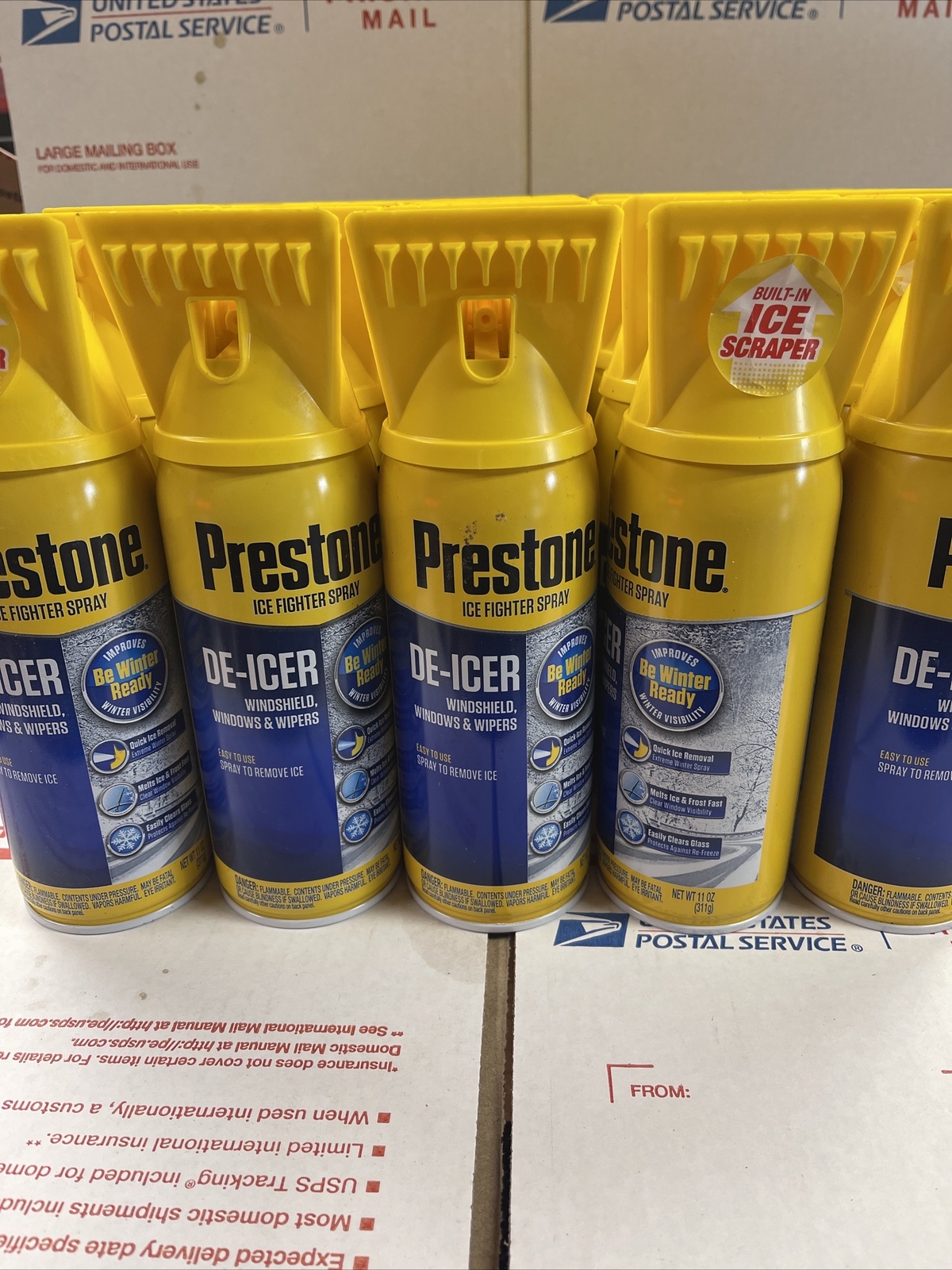 Prestone Windshield De-Icer Aerosol Scraper Top 11 Oz Each (25 PACK)