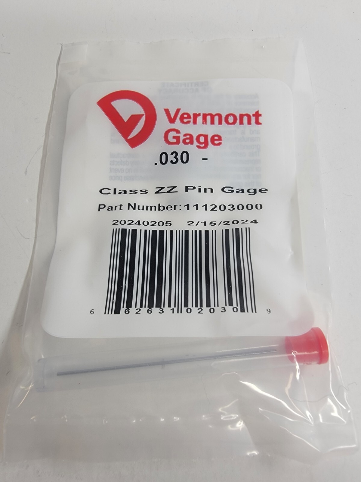 Vermont Gage - 111203000 - .030" Minus - Class ZZ Pin Gage