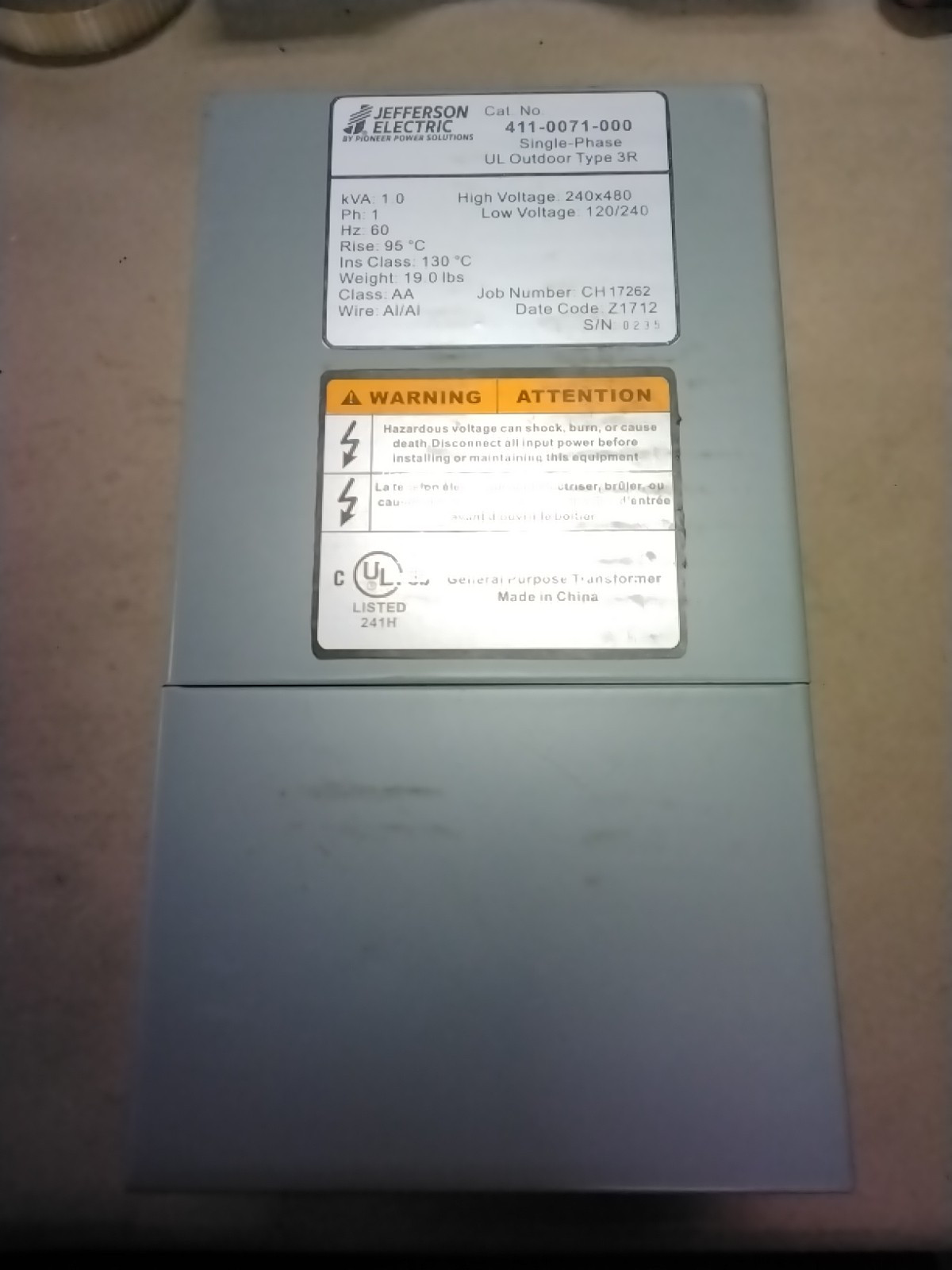 Jefferson electric 3r ul powerformer outdoor 411-0071-000